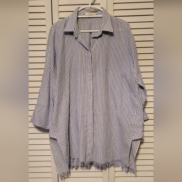 Umgee Other - Umgee + preppy boho blue & white stripe button front beach cover up sz 1X